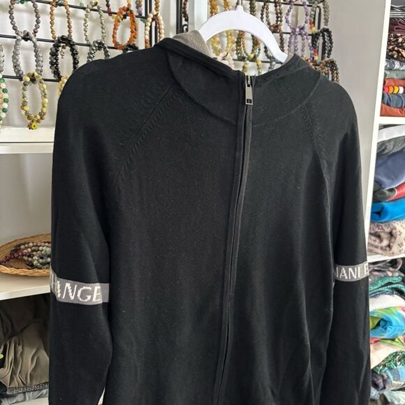 Armani Exchange Black Cotton Knit Full Zip Sweater hoodie - Picture 3 of 8